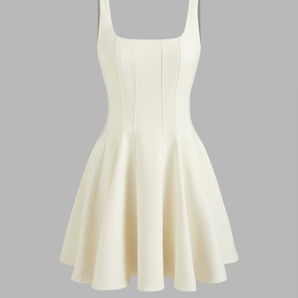 Cider Cream Fit and Flare Mini Dress Sleeveless Square Neck
